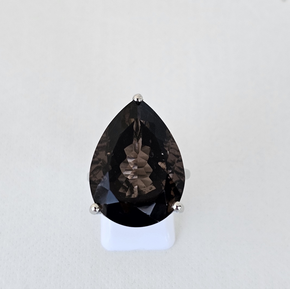 Natural 28 CT Brazilian Smoky Quartz Ring Sterling Silver & Platinum Sz 7!